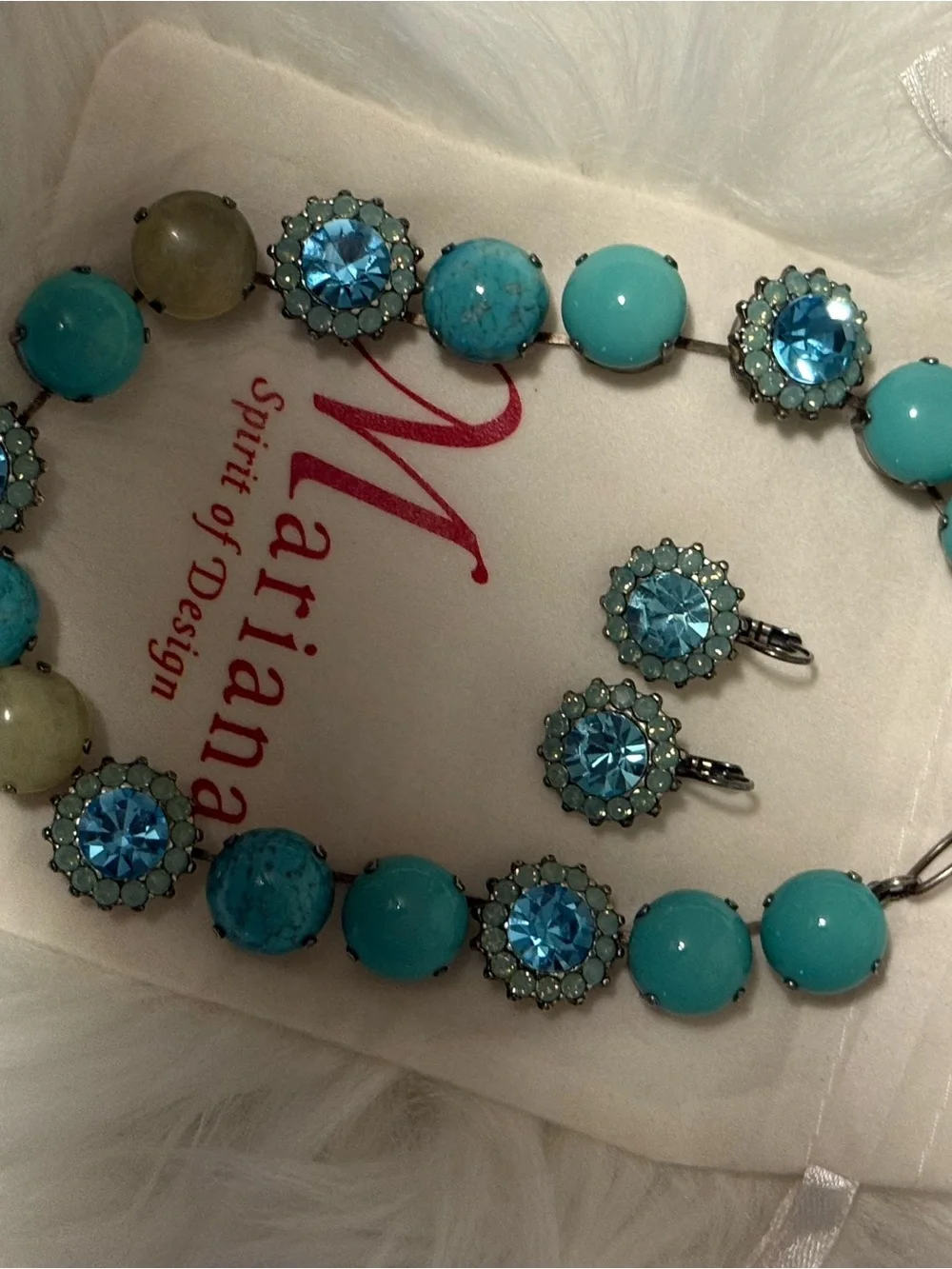Mariana Turquoise & Sky Blue Crystal Necklace with Matching Earrings